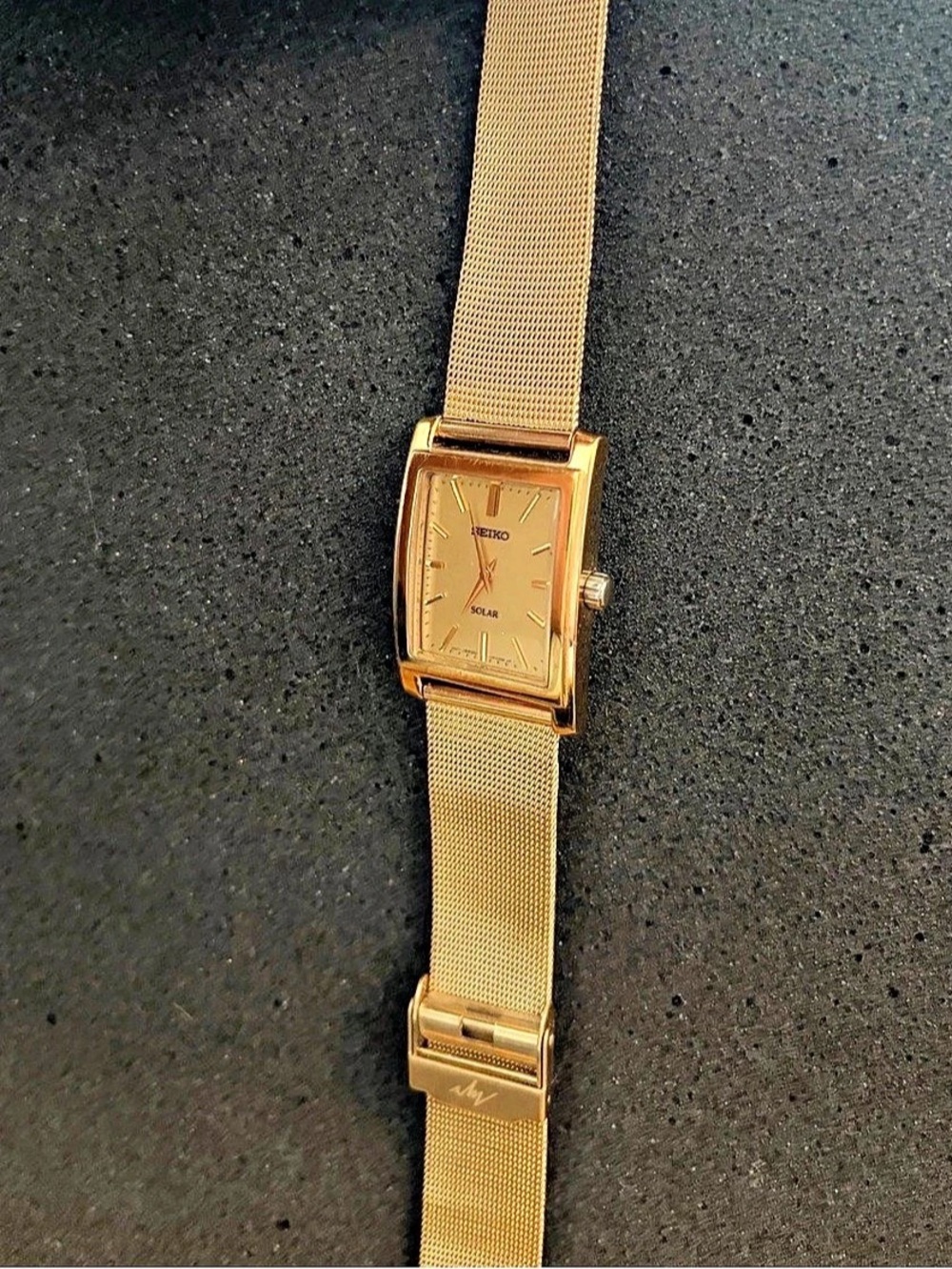 Seiko Solar Men's Gold-Tone Tank Dress Watch V115-0AC0